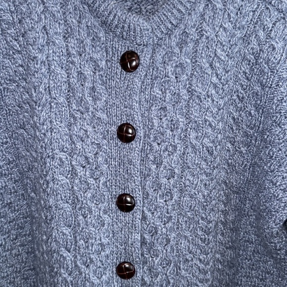Aran sweater market Irish wool blue chunky knit cardigan sweater XL runs small - Picture 4 of 16